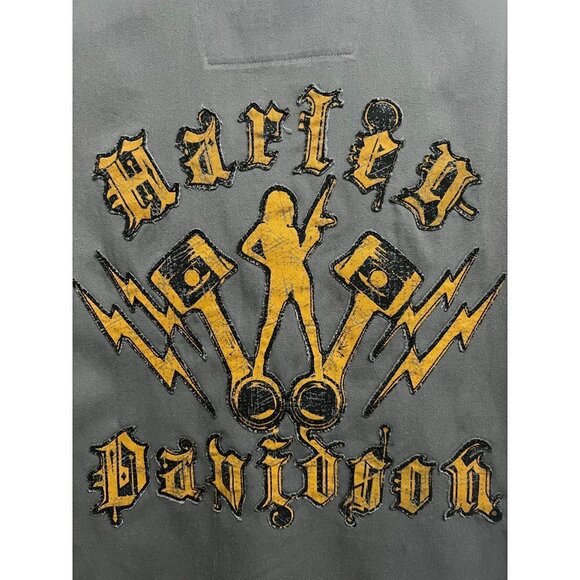Harley Davidson Gray Mechanic Garage Embroidered Button Front Shirt Large Pocket - Picture 7 of 10